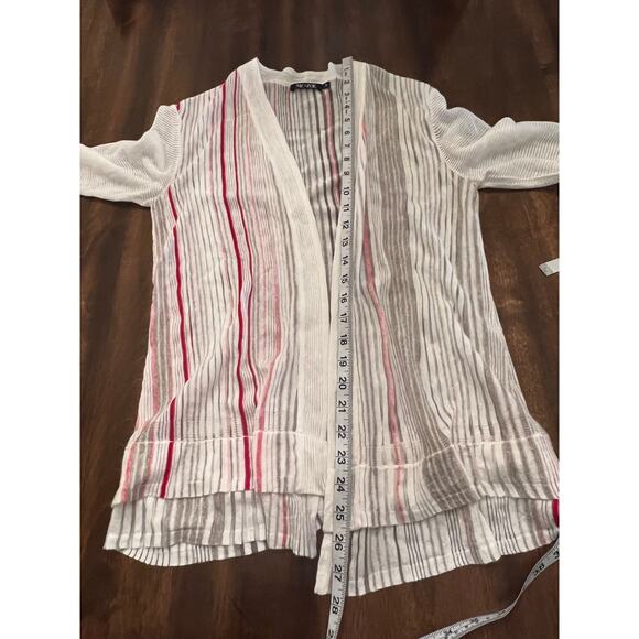 NIC+ZOE Women's Festival Linen Blend White Red Stripe 3/4 Sleeve Cardigan PP - Picture 8 of 8